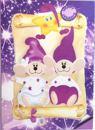 Cute Little Christmas Mice in Purple on a Scroll A4 by Elena Pavlova