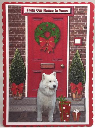 Samoyed Christmas Door Step Scene by Elena Pavlova