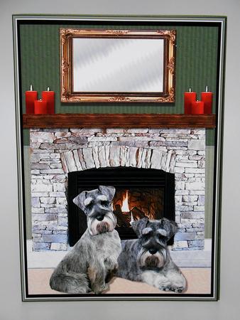 Schnauzer Fireplace Scene 3D Decoupage by Elena Pavlova