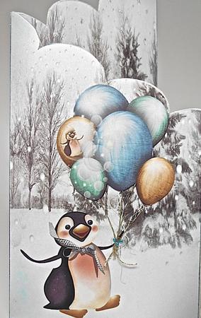 Penguin Fun Cascade Panel Card with Decoupage by Elena Pavlova