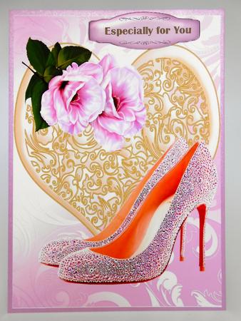 Sparkle Shoes with Pretty Pink Flowers on a Heart A4 by Elena Pavlova