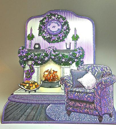 Shaped Triangular Base Purple Christmas Fireplace Mini Kit by Elena Pavlova