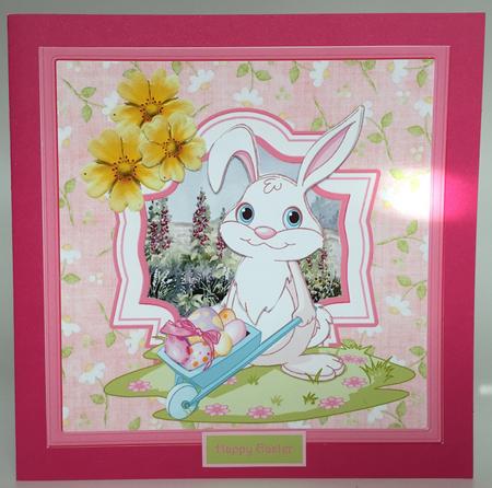 Easter White Rabbit Card with Decoupage and Sentiment Tags by Elena Pavlova