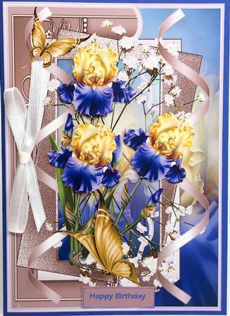 Bearded Iris Card with Decoupage by Elena Pavlova