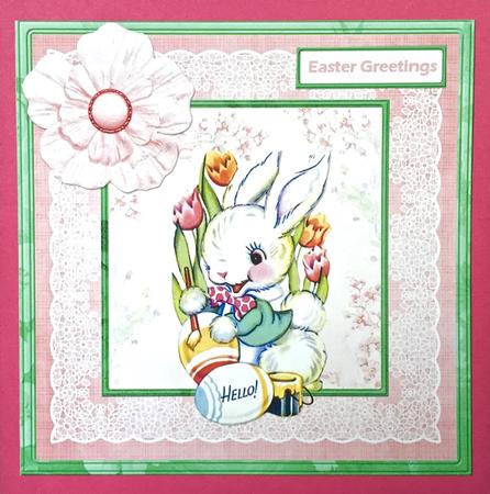 Easter Rabbit Painting Eggs Card with Decoupage by Elena Pavlova