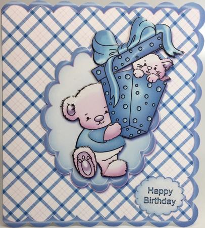 Bear with Gift Box in Blue Scalloped Card Kit by Elena Pavlova