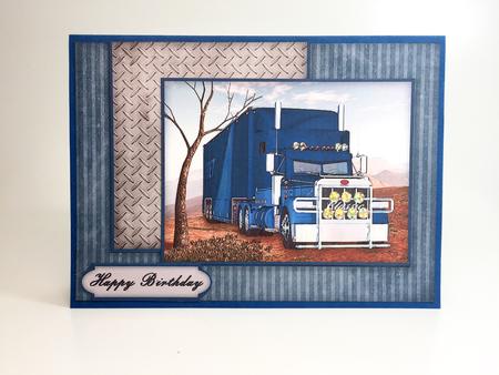 Blue Big Rig Semi Truck Lorry Cards for Men Quick Card Birthday Male by Elena Pavlova