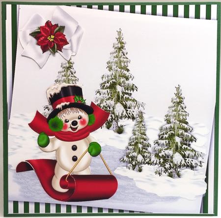 Snowman Having Fun in the Snow on a Sledge 8x8 by Elena Pavlova
