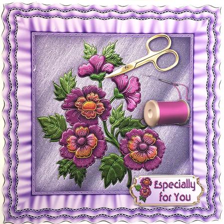Applique Flowers Frilly Cushion Card Front by Elena Pavlova