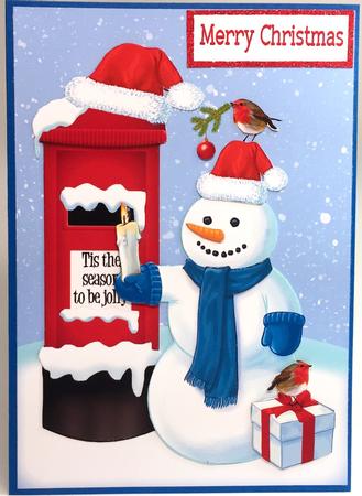Jolly Snowman Checking the Mail with Robins by Elena Pavlova