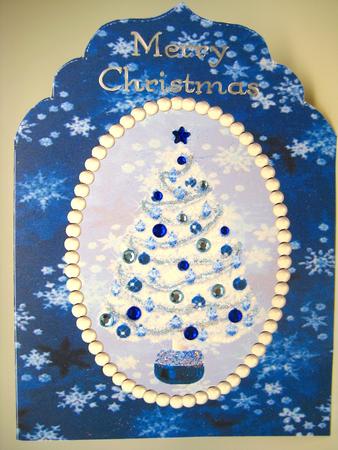 Beautiful White and Blue Christmas Tree Elegant Top Card by Elena Pavlova