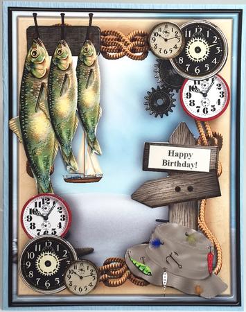 Fishing Around the Clock Male Card by Elena Pavlova