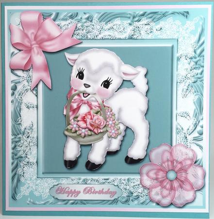 Lamb with Basket of Flowers Card Front by Elena Pavlova