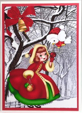 Little Lady with Baubles & Robin Snow Scene by Elena Pavlova