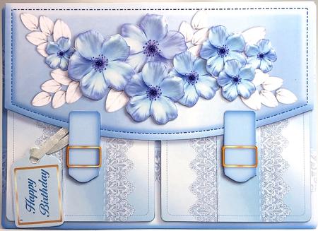 Satchel Handbag Tent Card Mini-kit - Blue Satin & Lace by Elena Pavlova