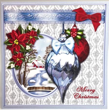 Christmas Baubles and Poinsettias Card Front by Elena Pavlova
