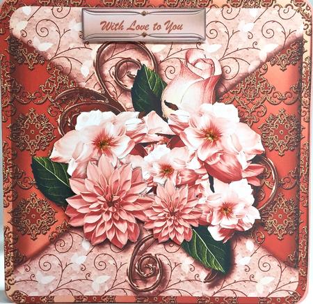 Peach Posy Mock Wrap Card Front by Elena Pavlova