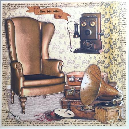 Vintage Room 8 x 8 Card Front with Decoupage by Elena Pavlova