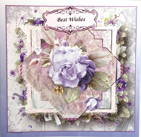 Lilac Rose Diamond Card with Decoupage by Elena Pavlova