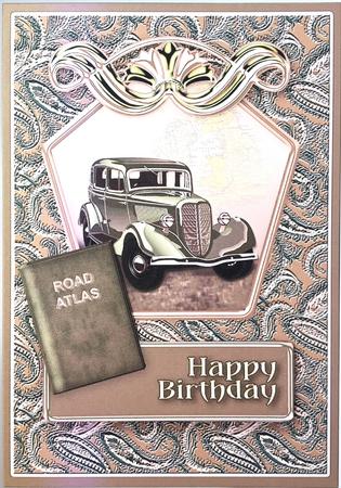 Classic Green Car in a Frame Decoupage by Elena Pavlova