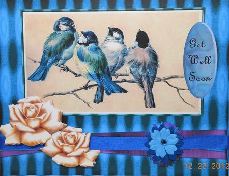 Vintage Birds Get Well Soon in Bleu by Elena Pavlova