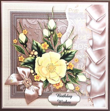 Cream Flowers with a Ribbon Border - 8in x 8in Decoupage by Elena Pavlova