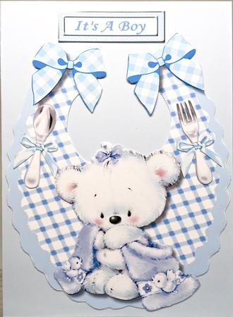 Cute Blue Baby Boy Bib with Lovely Teddy by Elena Pavlova