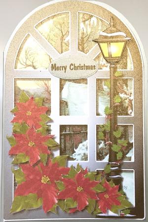 Christmas Window, Lantern & Poinsettias by Elena Pavlova