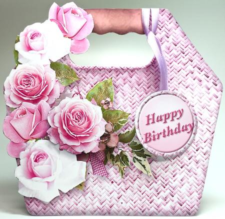 Pink Roses Basket Tote Card Mini Kit by Elena Pavlova