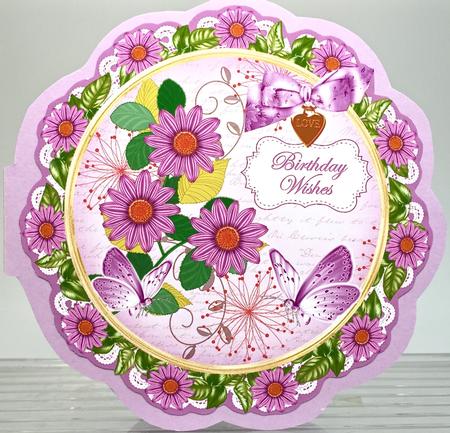 Lilac Daisy Birthday Wishes 8in Doily Decoupage Topper by Elena Pavlova