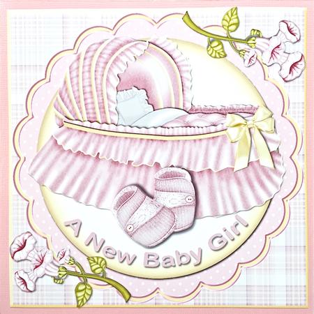 Baby Girl Cot and Booties Card Front by Elena Pavlova