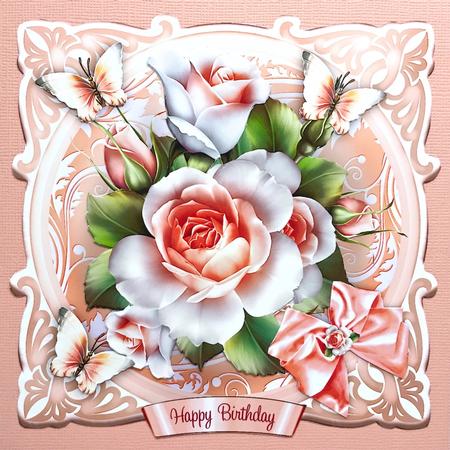 Soft Peach White Roses Card by Elena Pavlova