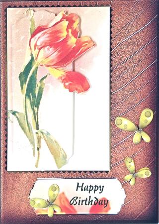 Butterfly Tulip Orange Card Topper by Elena Pavlova