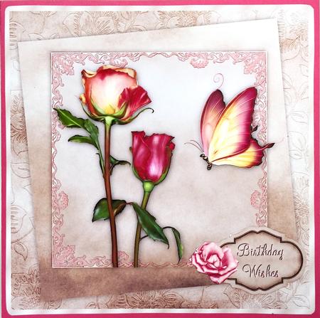 Roses All a Flutter Square Card Front with Step by Step by Elena Pavlova