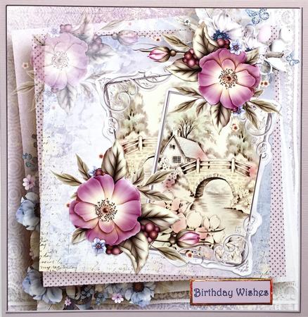Across the Bridge Card with Decoupage and Sentiment Tags by Elena Pavlova