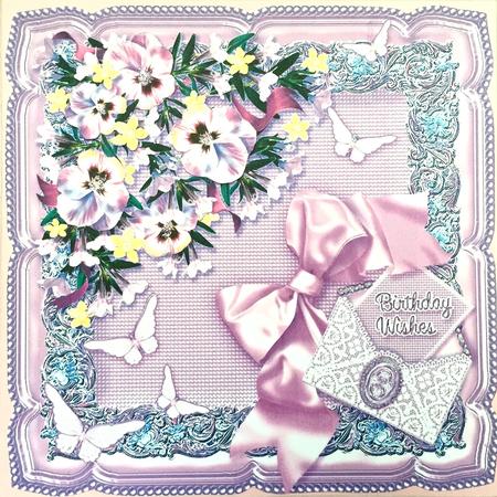 Lilac Pansies and Butterflies on a Silk Cushion 8x8 Decoupag by Elena Pavlova