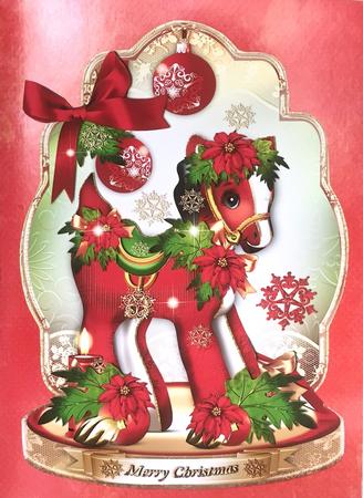 Cute Christmas Horse Toy Card for Kids by Elena Pavlova