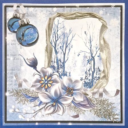 Winter Flowers & Snow Scene at in Blue 8x8inch by Elena Pavlova