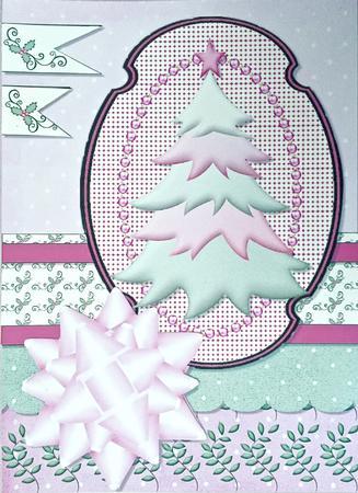 Scallop Layer Sketch Card - Pink Christmas Tree by Elena Pavlova