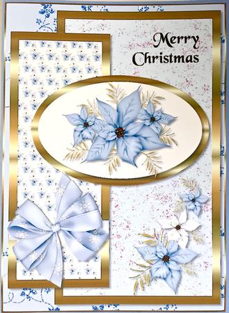 Oval Sketch Card - Blue Poinsettias by Elena Pavlova