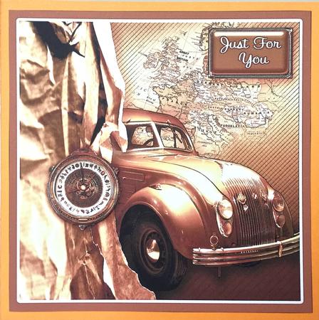 Vintage Car and Compass 8in x 8in Decoupage by Elena Pavlova