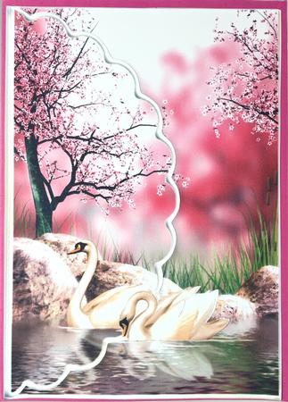 Swans in Love in the Orient Scalloped Edge Envelope Card by Elena Pavlova