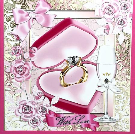 Gold Engagement Ring in Pink Box with Roses 8x8 by Elena Pavlova