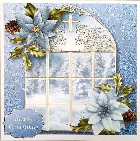 The Winter Window & Blue Poinsettias 8x8 Quick Topper by Elena Pavlova