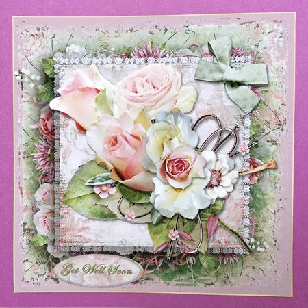 Vintage Rose Spray on Layered Panel Card Front by Elena Pavlova