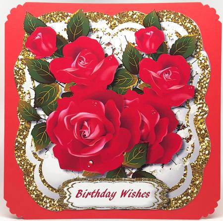 Beautiful Red Roses on a Gold Glitterframe  by Elena Pavlova