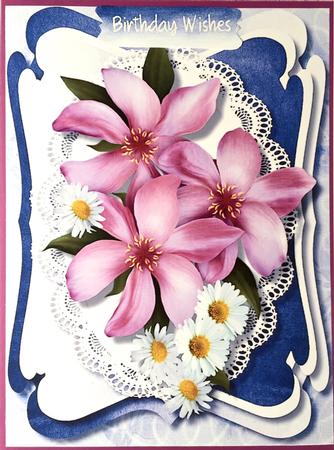 Lovely Clematus and Daisy'e on Oval Lace  by Elena Pavlova