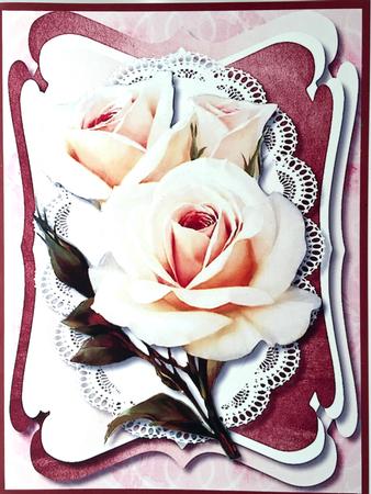 Lovely Cream Roses Ohn Oval Lace  by Elena Pavlova