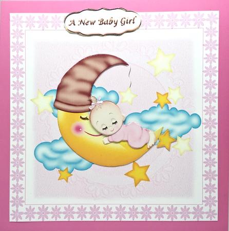 Baby Girl on the Moon 6" Square Card by Elena Pavlova