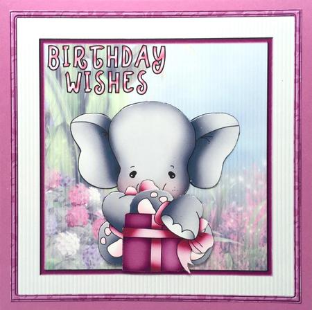 Elephants Birthday Wishes Card with Decoupage by Elena Pavlova